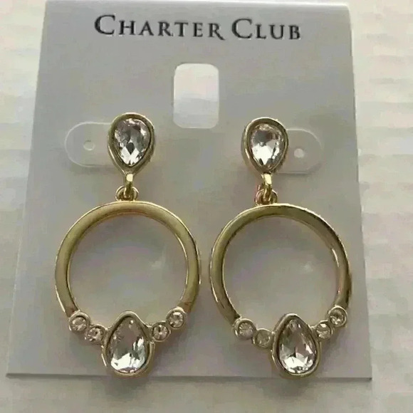 Charter Club new Gold Crystal Circle Drop Earring - Picture 3 of 8